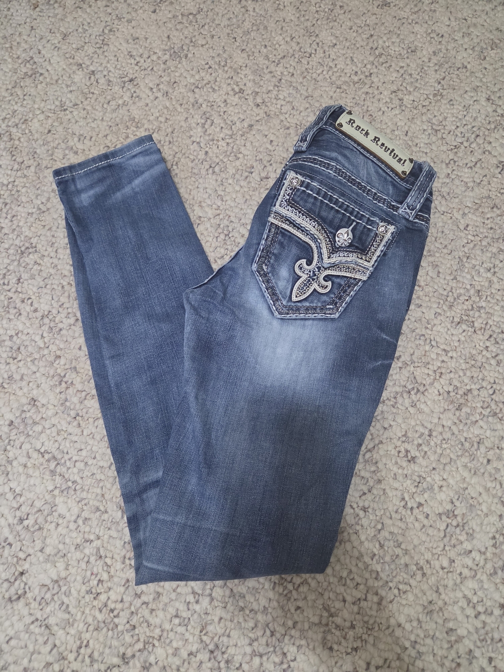 Rock Revival Women’s Faded Blue Embroidered Pocket Jeans